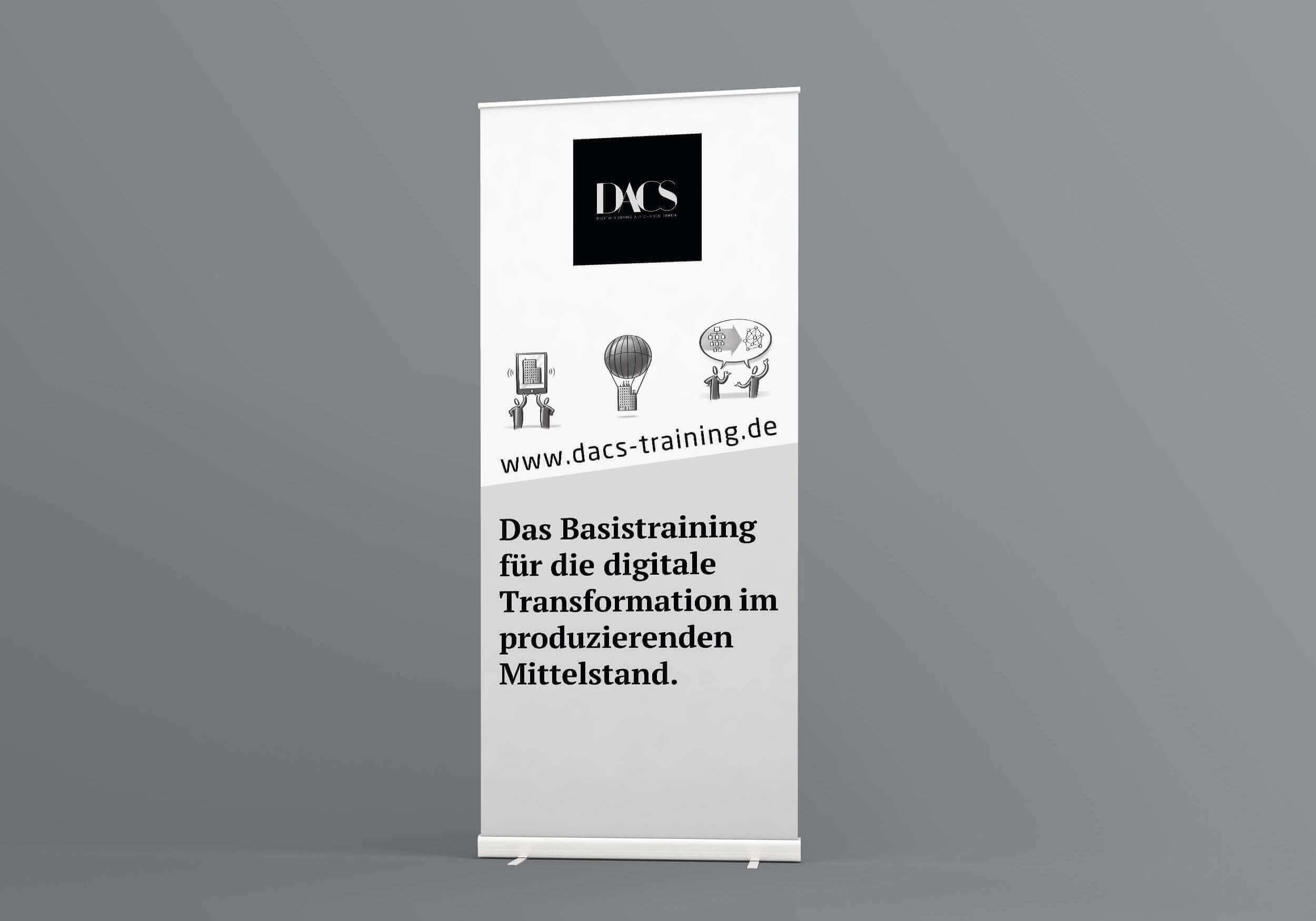 Ein Roll-Up Display von DACS, einer Marke der twr GmbH