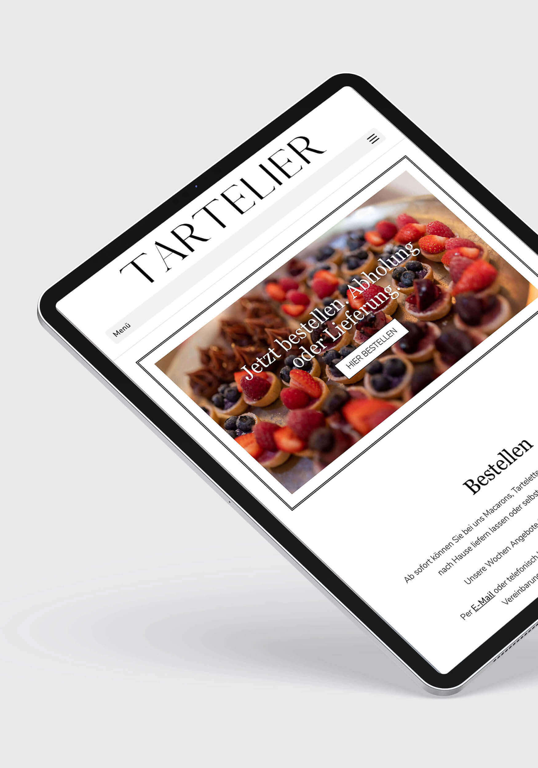 iPad mit der Website von TARTELIER, die durch eins der Gründerpakete entstand