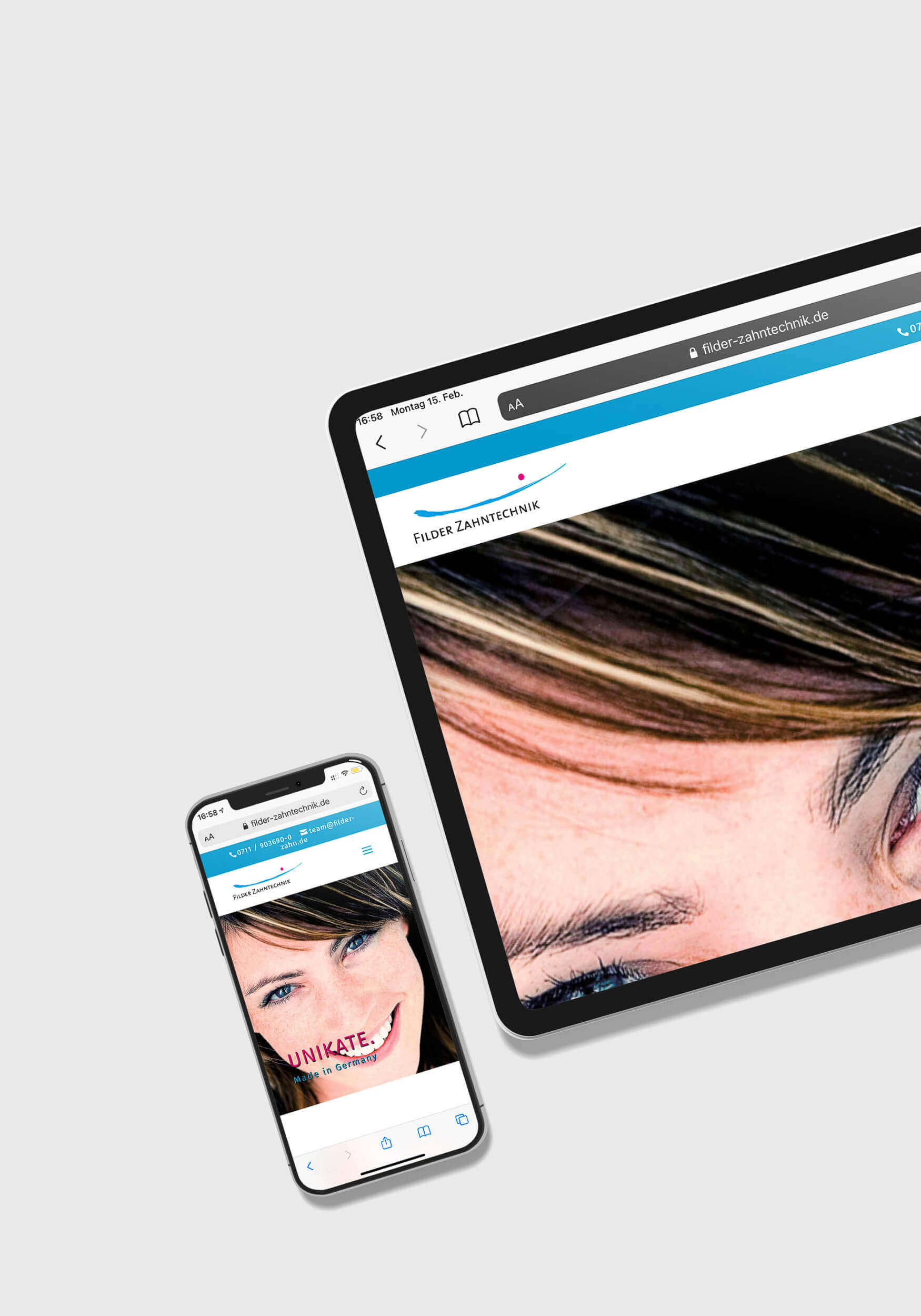 Responsive Firmenwebsite für Filder Zahntechnik auf einem iPad und iPhone